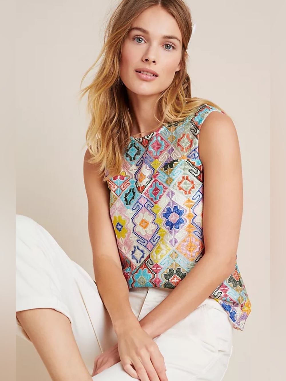 EVA FRANCO x ANTHROPOLOGIE Lelah Embroidered Sleeveless Top CM9264AN